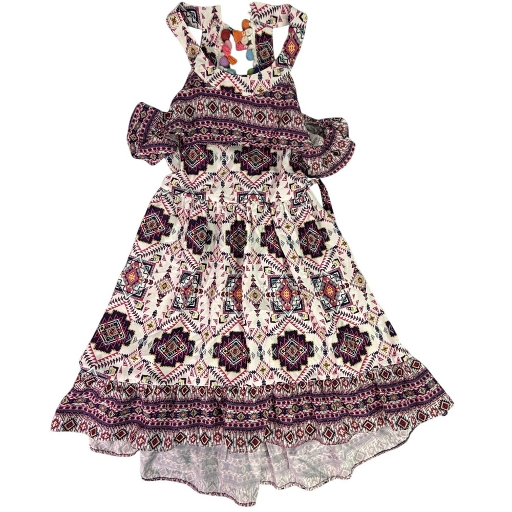 Girls Lavender Tribal Print Cold Shoulder Tassel Dress Size‎ 14